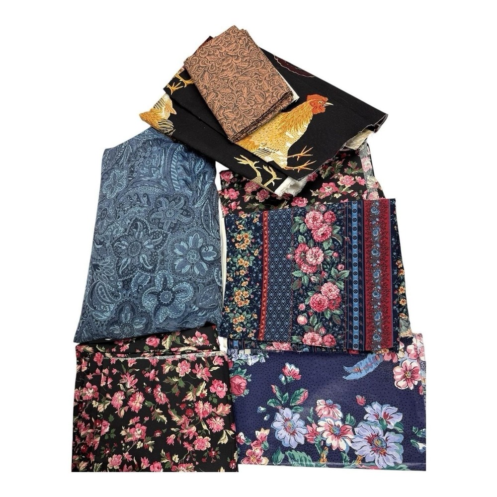 Vtg Fabric Lot Cottagecore Country Farmhouse Prairie Velour Sew Quilt 1980s 4 Lb